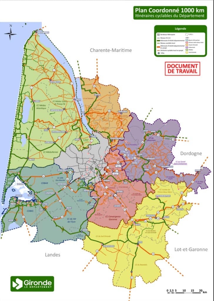 Plan des 1000 km de pistes cyclables de Gironde à l'horizon 2030