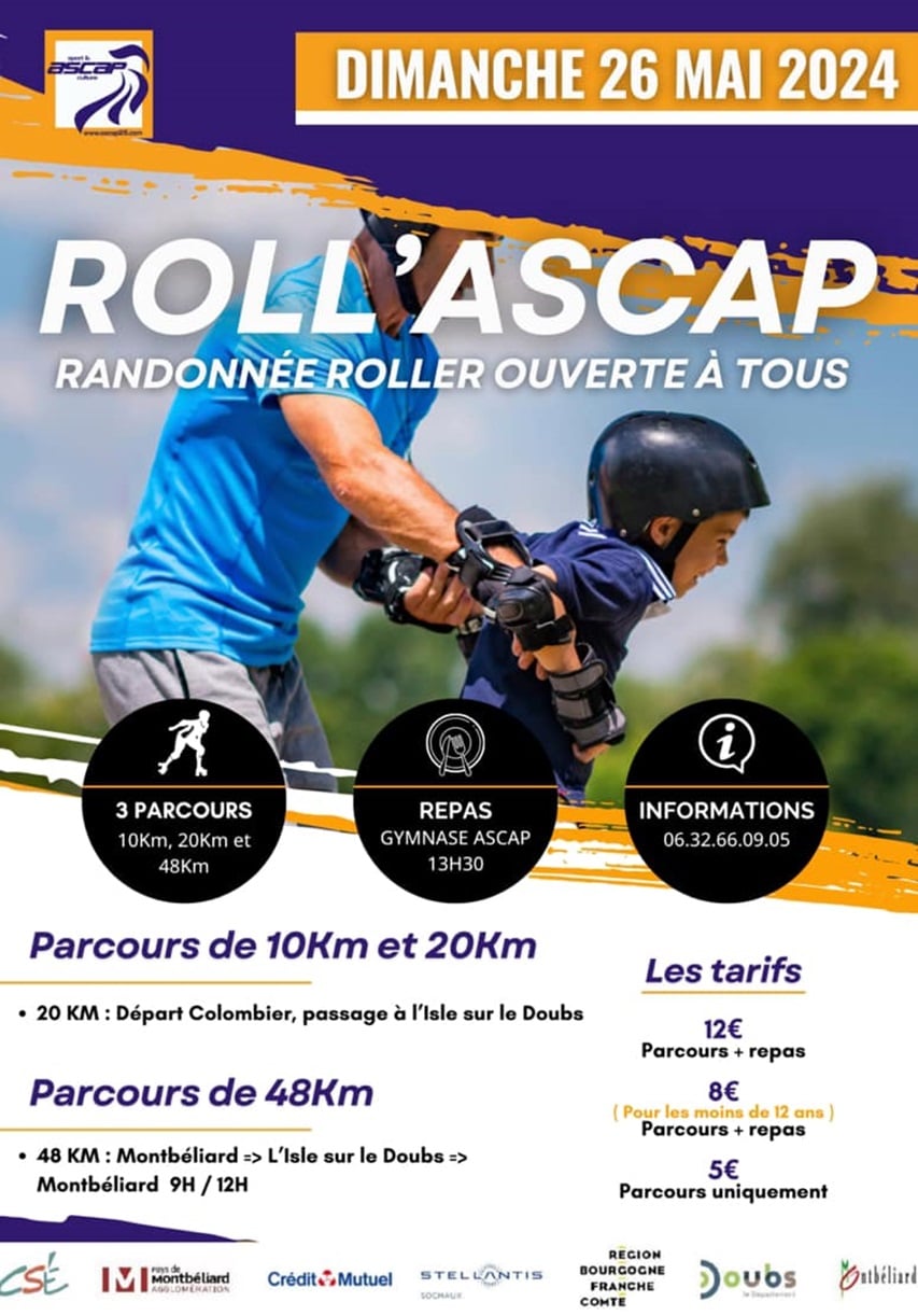 Rendez-vous le dimanche 26 mai pour la Roll'Ascap 2024. Il s'agit d'une randonnée roller pour tous au calendrier des randos vertes FFRS.