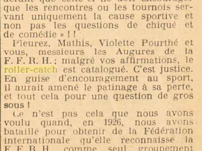 Le roller-catch exclu des sports de la FIPR
