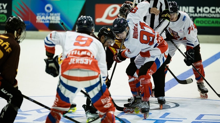 La Slovaquie, lors de la finale du championnat du monde junior de roller hockey 2024