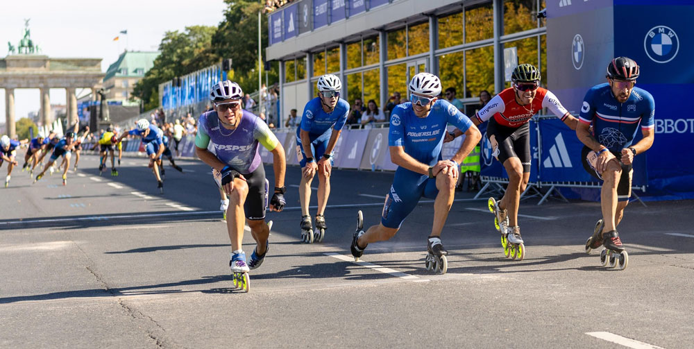 Arrivée des élites hommes au marathon roller de Berlin 2025