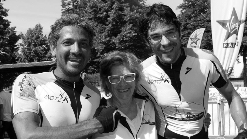 L'équipe du Rollathlon 100 avec Nicolas Laval, Françoise Arnaboldi et Julien Boissière