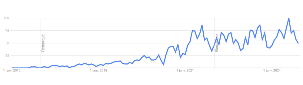Evolution des requêtes "pumptracks" en France dans Google Trends