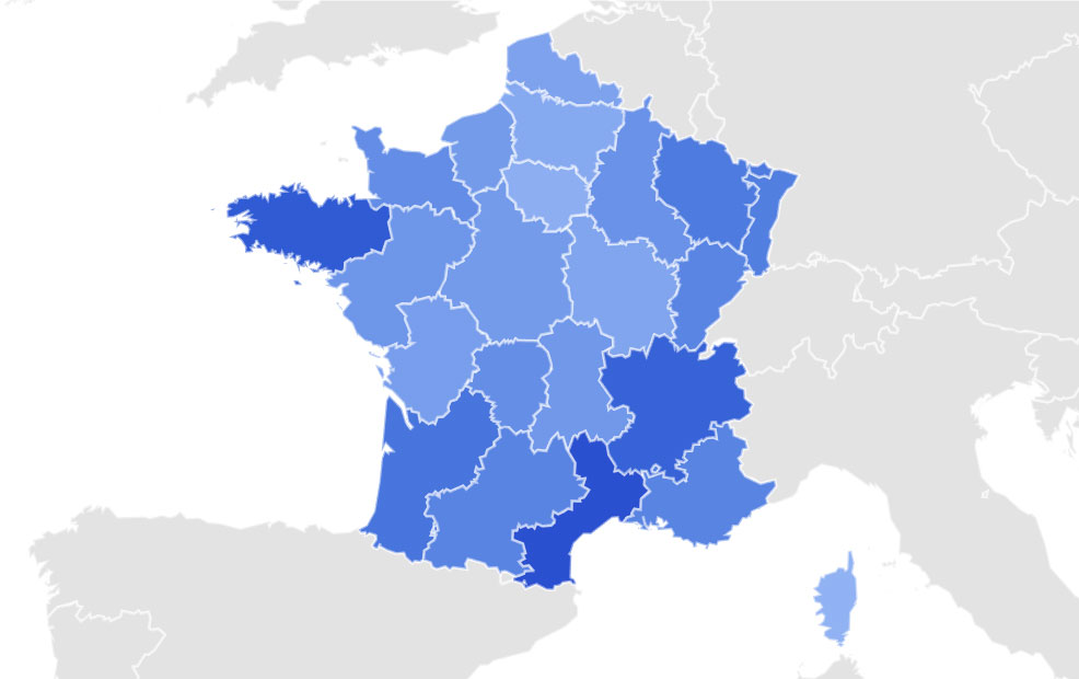 L'intérêt pour les pistes de bosses au plan régional en France depuis 2015