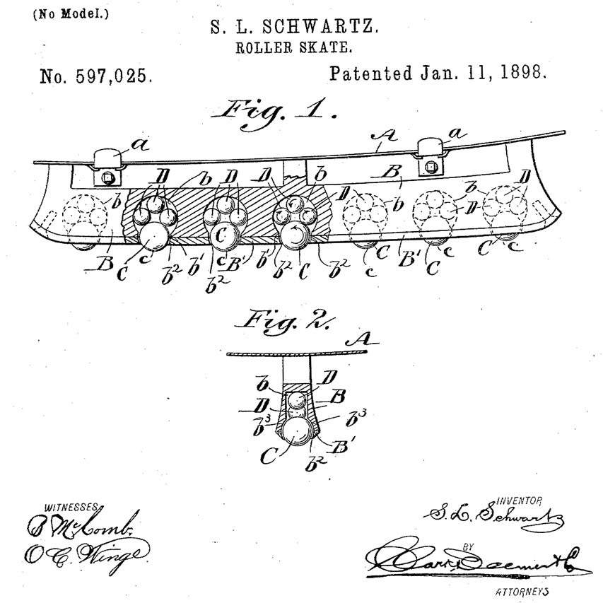 Le brevet de patin sans roues de Samuel Schwartz (Etats-Unis)
