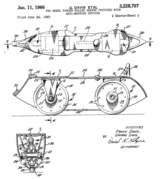 Le brevet de patin à deux roues des Davis (Etats-Unis)