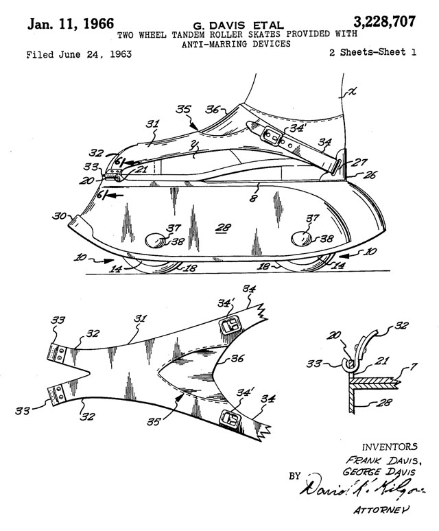 Brevet de patin à deux roues alignées des Davis (1968)