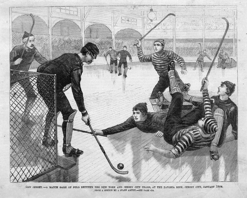 Un match de polo entre les équipes de New-York et de Jersey city le 19 janvier 1888 au Pavonia Rink de Jersey City