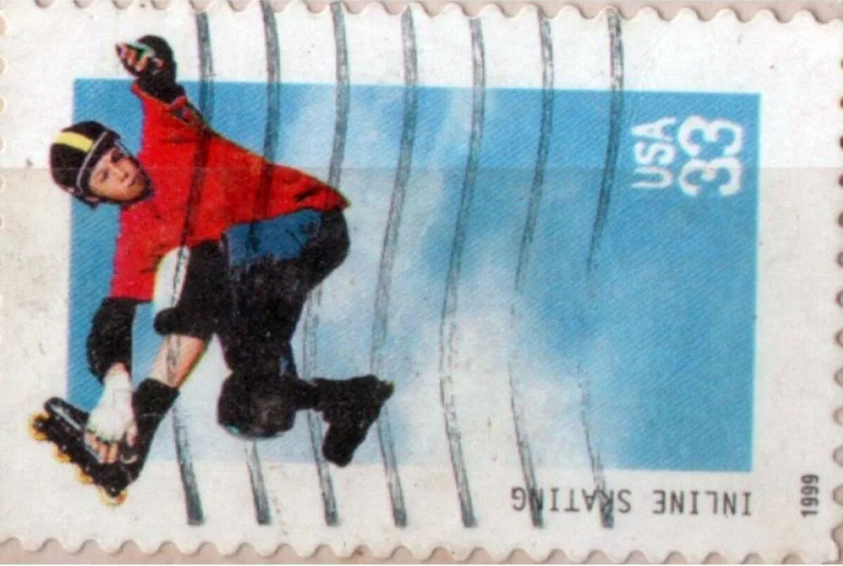 Roller inline freestyle sur un timbre américain en 1999