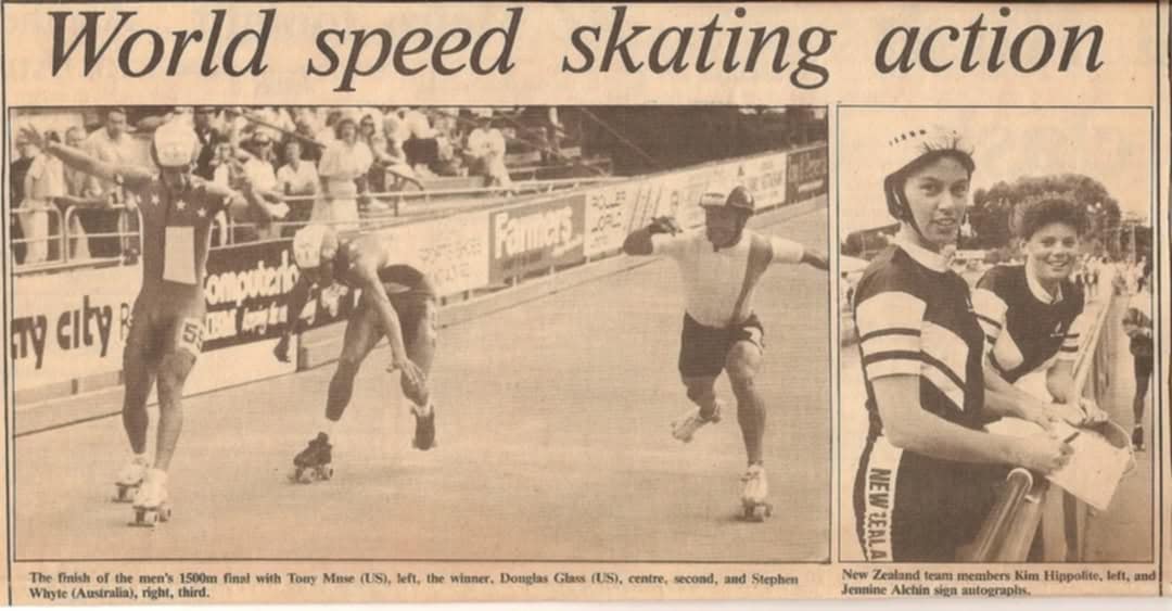 Arrivée du 1500 m aux championnats du monde de roller course 1989