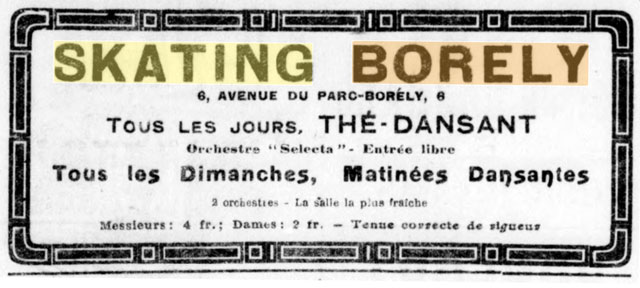 Publicité pour le Skating Borély, dans le journal Aristica du 21 octobre 1924
