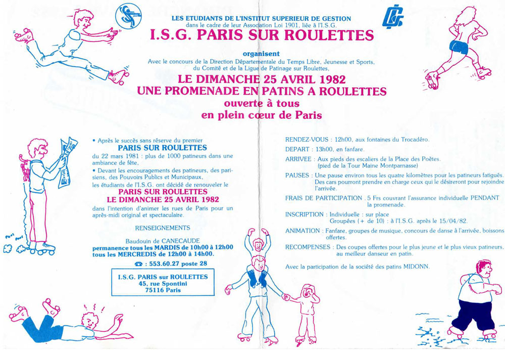 Le dépliant de la randonnée Paris sur Roulettes 1982