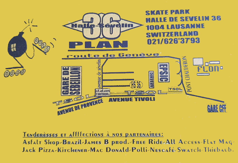 Plan d'accès au skatepark HS36 de Lausanne (Suisse)