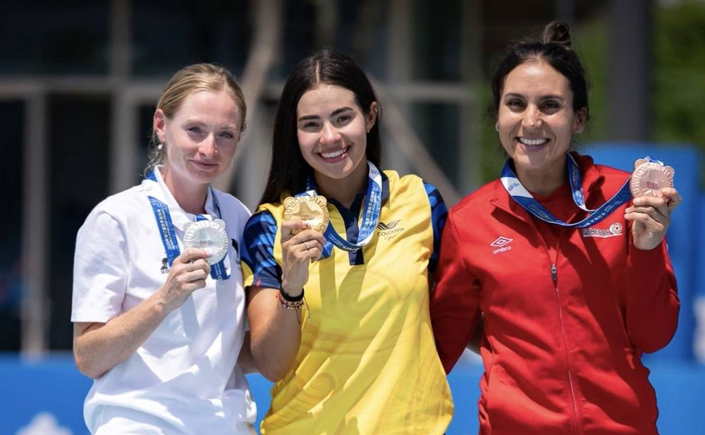 Podium de la course à éliminations femmes aux World Games 2025 à Chengdu (Chine)