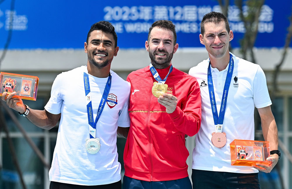 Podium de la course à points sur route hommes aux World Games 2025