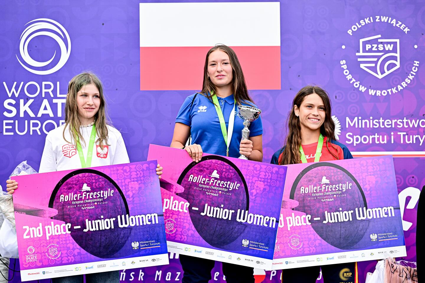 Podium des juniors femmes au championnat d'Europe de roller freestyle 2025