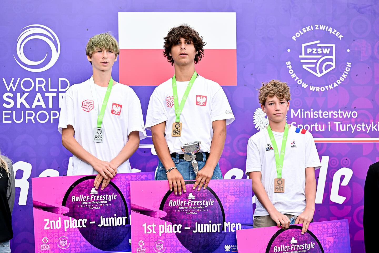 Podium des juniors hommes au championnat d'Europe de roller freestyle 2025