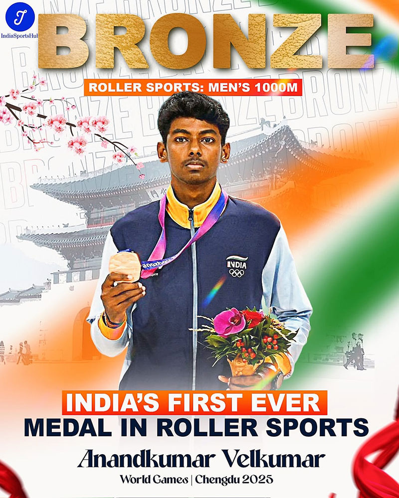 Anandkumar Velkumar remporte la première médaille de l'histoire de l'Inde en roller course sur une compétiton mondiale.