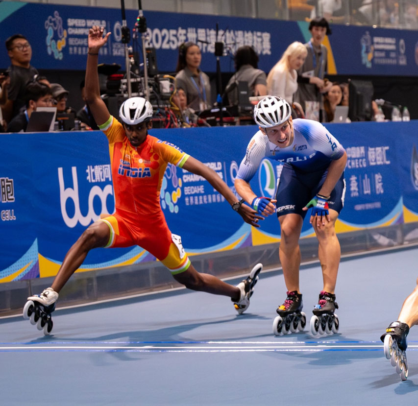 Velkumar Anandkumar (Inde), 3e du 500 m sprint au championnat du monde de roller course 2025