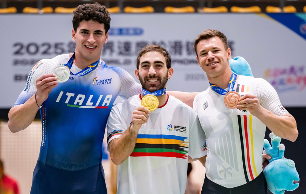 Podium du 100 m senior homme au championnat du monde roller course 2025