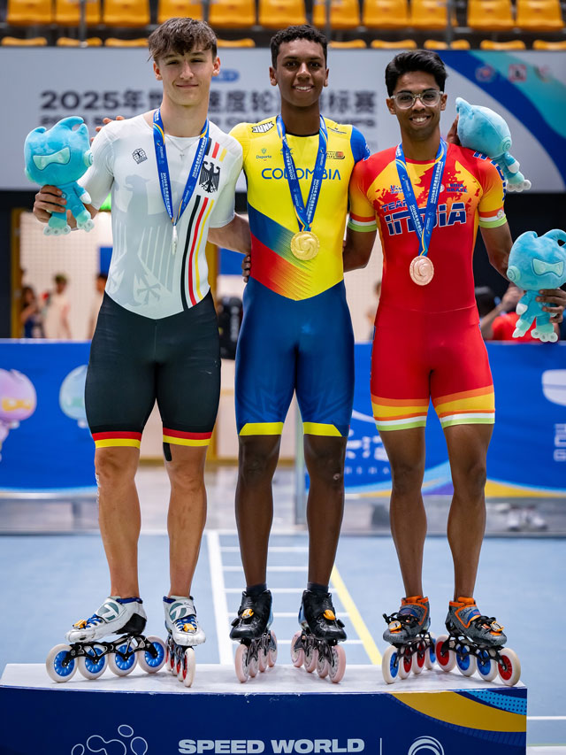 Le podium junior homme du tour sur route au championnat du monde roller course 2025