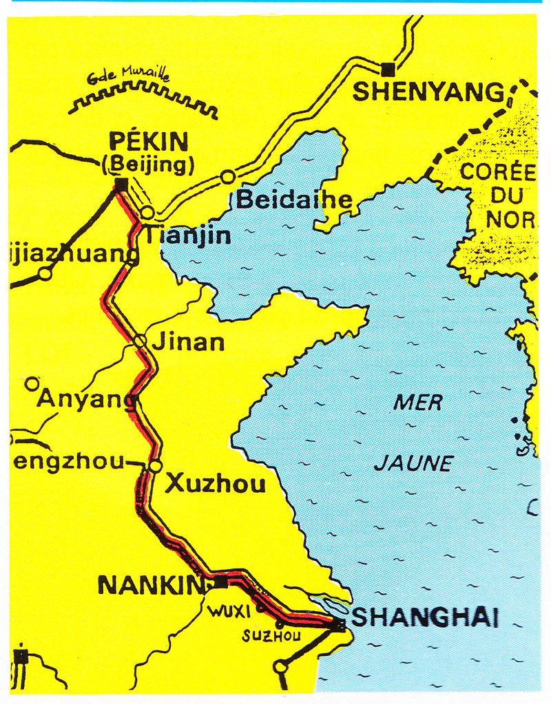 Carte du raid roller entre Shanghaï et Pékin en 1988