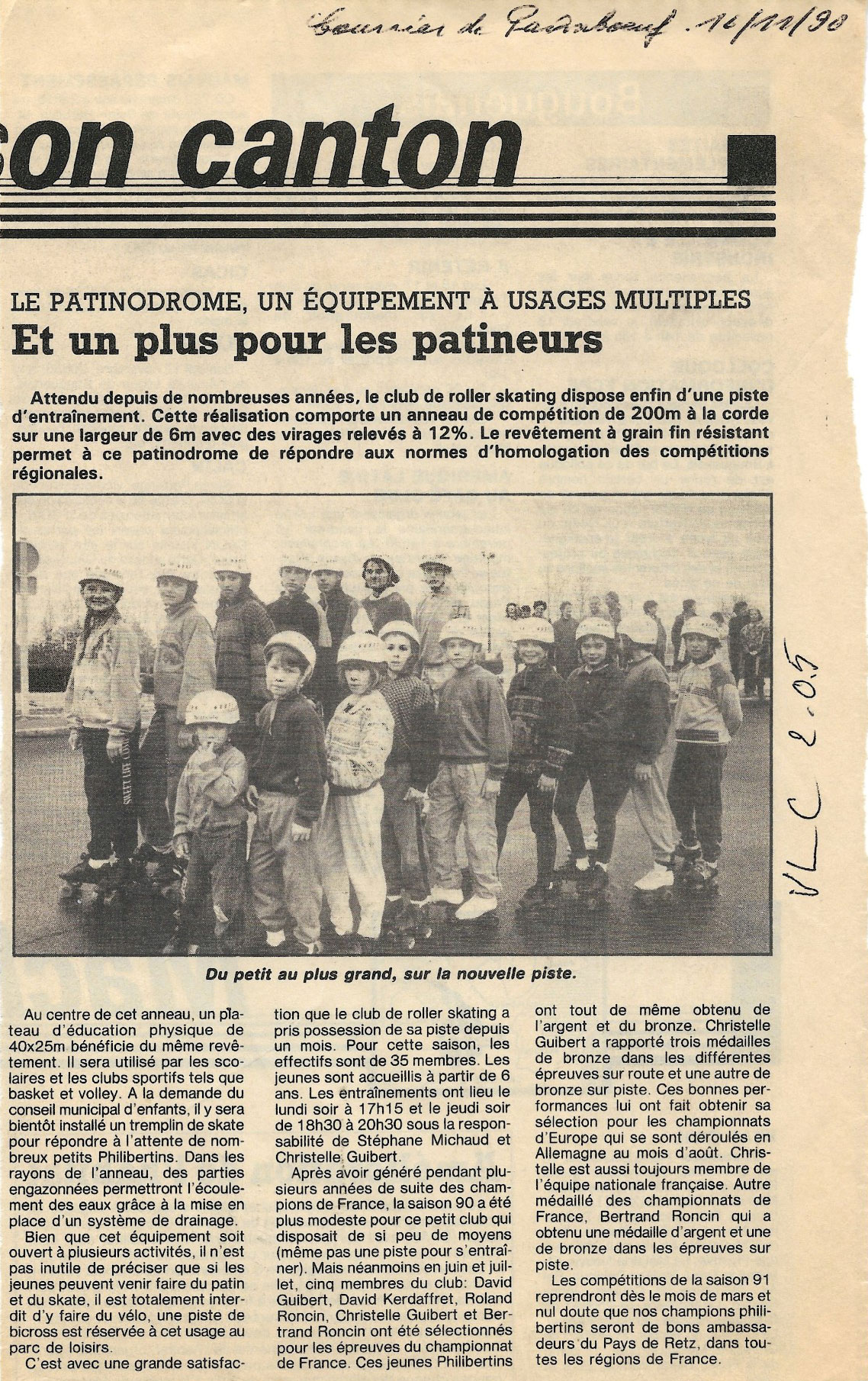L'article d'annonce de la piste de roller de Saint-Philbert-de-Grand-Lieu... en 1991