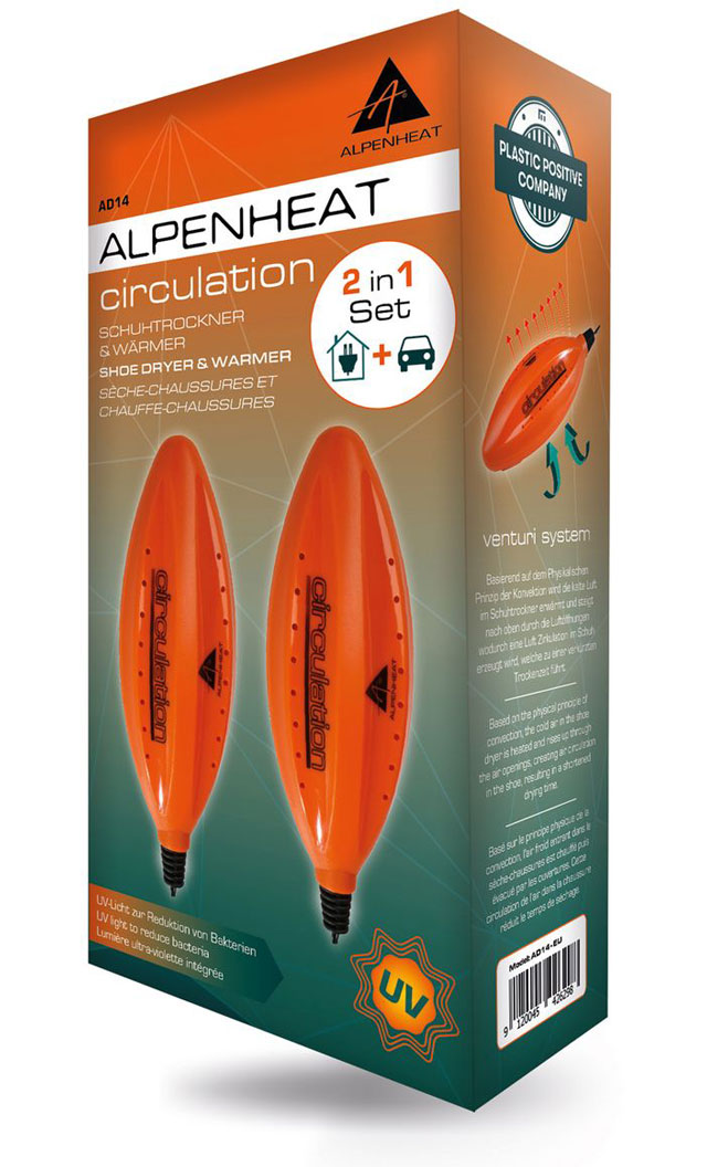 Packaging Sèche-chaussures Alpenheat Circulation avec adaptateurs