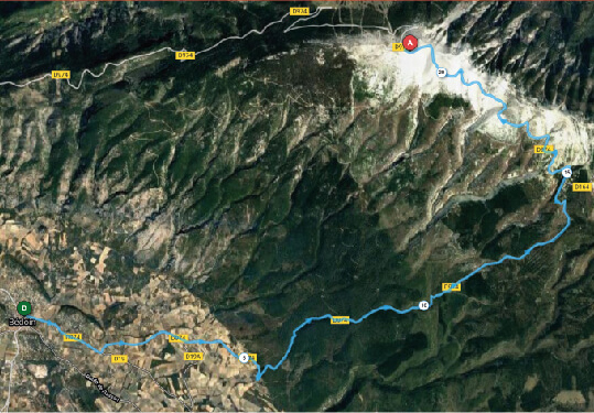 La parcours skis-roues et roller depuis Bedoin
