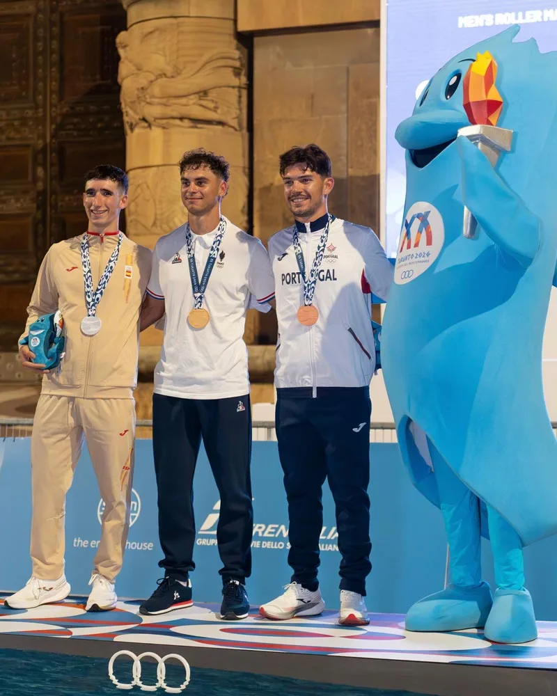 Le podium homme du marathon roller des Jeux Mediterranéens 2026