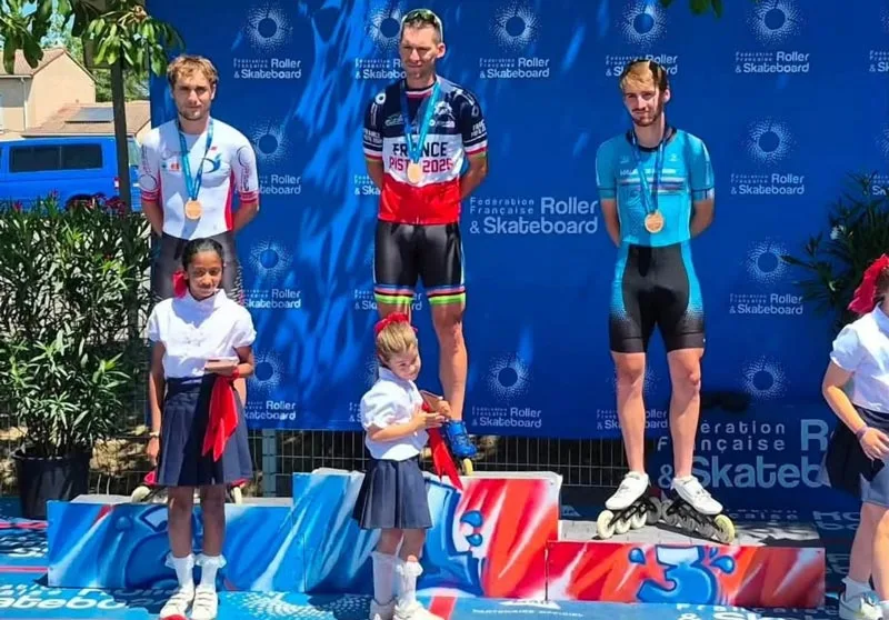 Le podium de la course à éliminations seniors hommes au France piste 2026