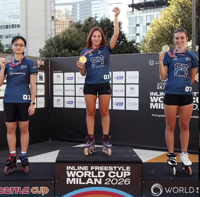 Le podium de slalom vitesse des pros dames lors de la Hero Battle Cup 2026