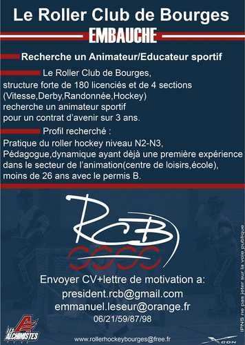Le Roller Club de Bourges embauche un animateur/éducateur sportif