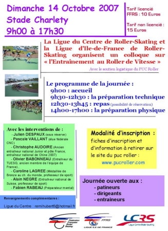 Colloque 2007 dédié au roller de vitesse à Charléty (75)