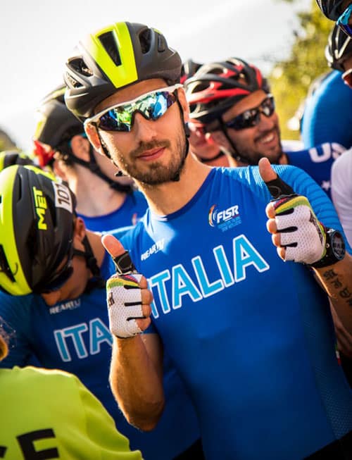 Patineur italien au départ du marathon du mondial roller course 2019 Patineur italien au départ du marathon du mondial roller course 2019