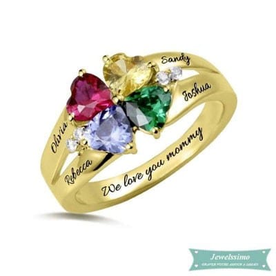 bague famille 4 prenoms happyness en plaque or