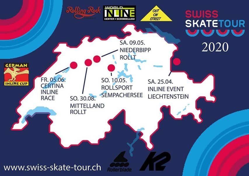 Le calendrier des étapes du Swiss Skate Tour 2020 (Suisse)