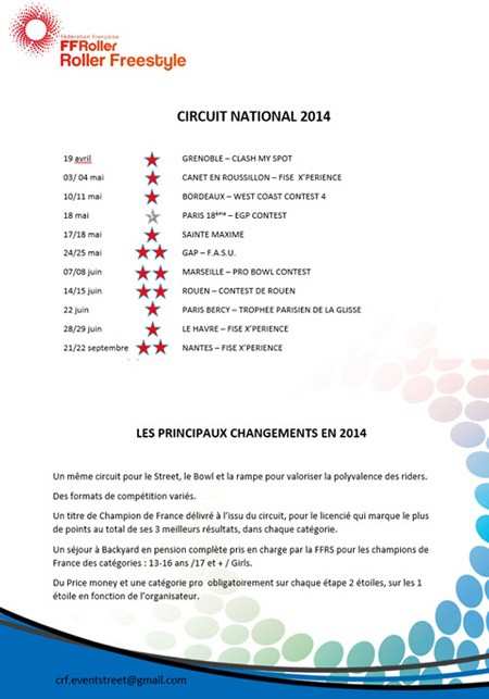 11 dates pour le circuit national Street/Rampe/Bowl