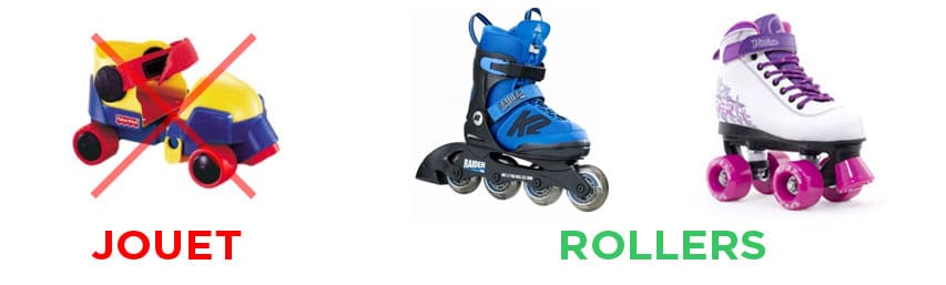Comparaison entre un jouet et de vrais patins à roulettes Comparaison entre un jouet et de vrais patins à roulettes