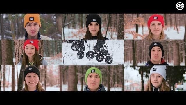 Les jeunes de Powerslide en roller tout-terrain SUV sous la neige en Pologne