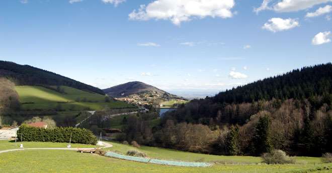 Le paysage bucolique depuis le parcours de Marcel et son freeroute