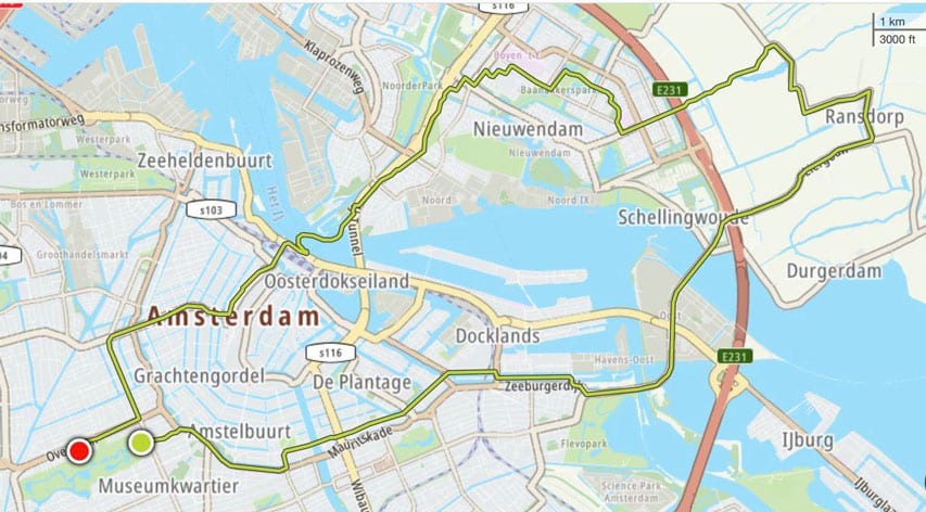 Exemple de parcours de la Friday Night Skate d'Amsterdam
