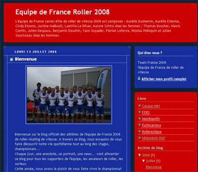 Web : blog de l&rsquo;Equipe de France Roller 2008