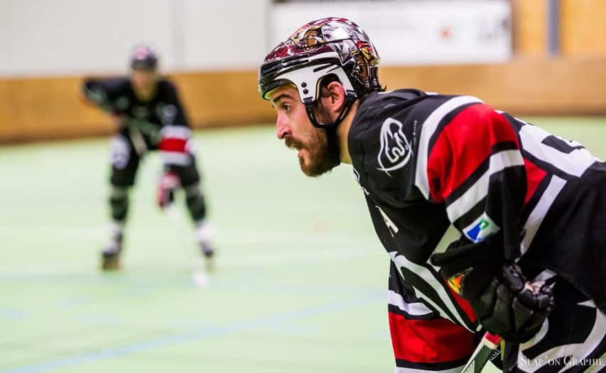 Romain Masson au championnat du monde de roller hockey 2016 Romain Masson sous les couleurs de Bordeaux : photo : Slap'On'Graphie
