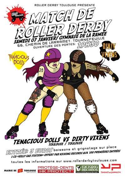 Match de roller derby 2010 entre les Tenacious Dolls et les Dirty Vixens à Toulouse (31)
