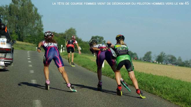 La tête de course des femmes décroche du peloton homme au km 45