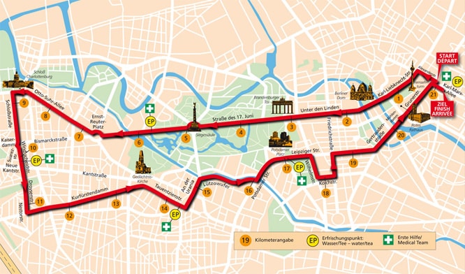 Parcours du Semi-marathon Roller Vattenfall à Berlin (Allemagne)