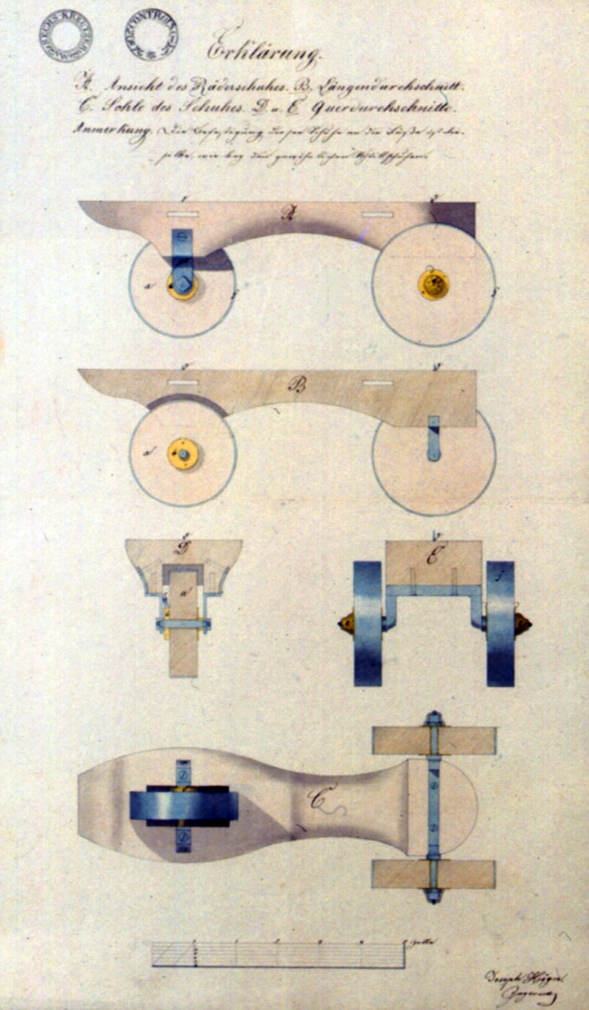 Le patin de Josef Högn en 1827 Le patin de Josef Högn en 1833