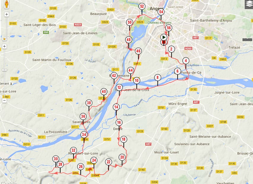 Plan de la rando verte roller Angevine 2015
