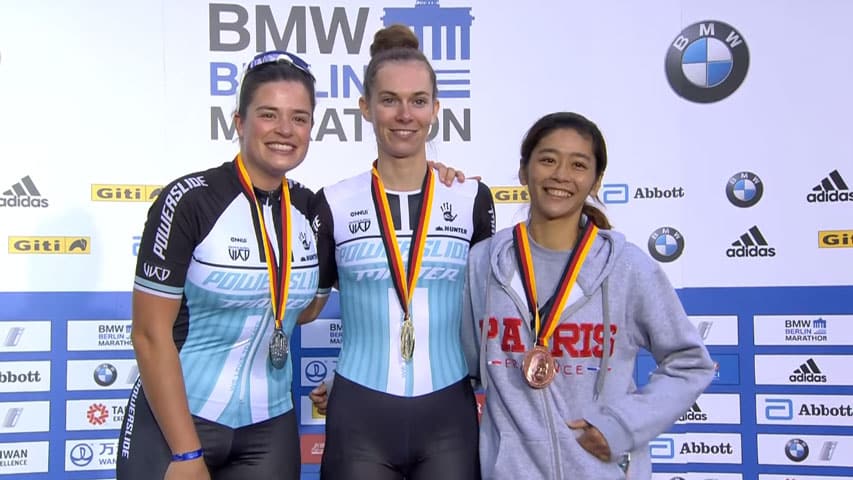 Le podium féminin du marathon roller de Berlin 2019 Le podium féminin du marathon roller de Berlin 2019